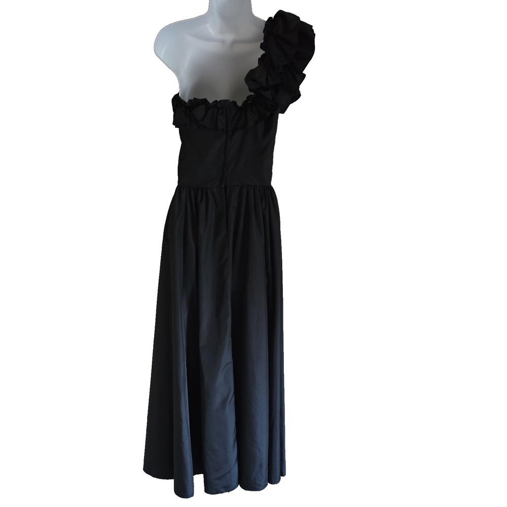 Vintage Black Ruffle Party Dress Made in USA – Size 7/8 – Classic 80s Silhouette - Picture 12 of 16